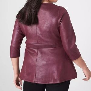 Lane Bryant Burgundy V-Neck Scuba Peplum Top Size 22/24